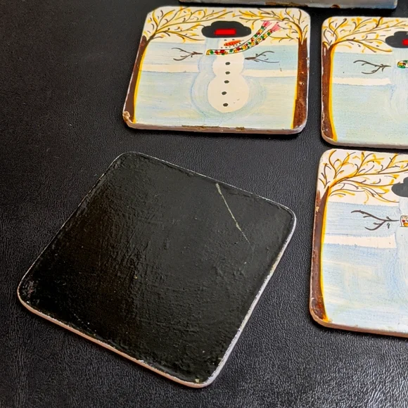 Painted Snowman Coasters Six with Box - Picture 3 of 4